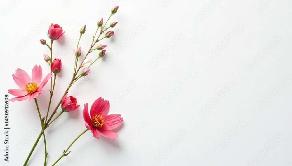 Fototapeta premium Delicate, minimalist floral sprigs on white background, floral, floral design