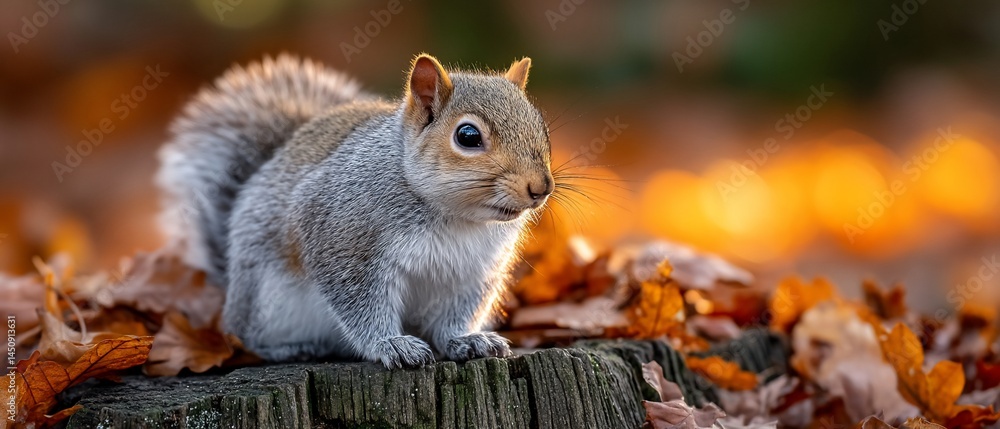 Obraz premium Squirrels Autumnal Gaze Golden Leaves Surround