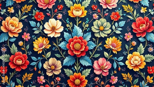 Wallpaper Mural Intricate floral textile design, repeating motif, retro, vintage, pattern Torontodigital.ca