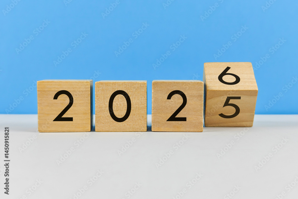 New Year 2026 on wood block