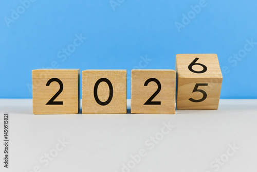 Obraz na płótnie New Year 2026 on wood block w salonie