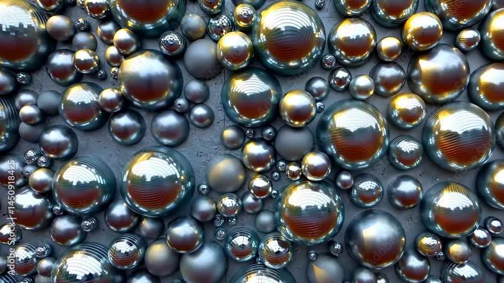 Abstract background of shiny metallic spheres and ovals. Textured surface with reflective elements. Pattern of silver bubbles. Abstract background of shiny metallic spheres and ovals. Textured surface with reflective elements. Pattern of silver bubbles.
