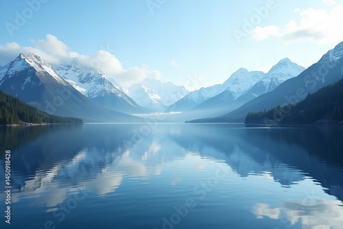 Wallpaper Mural AI-generated serene image of a calm lake and snowy mountain peaks Torontodigital.ca