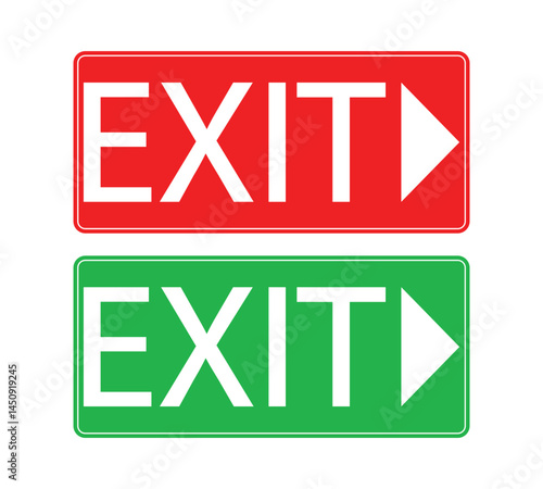 Red and green Exit Sign with White Text Sticker Vector.
