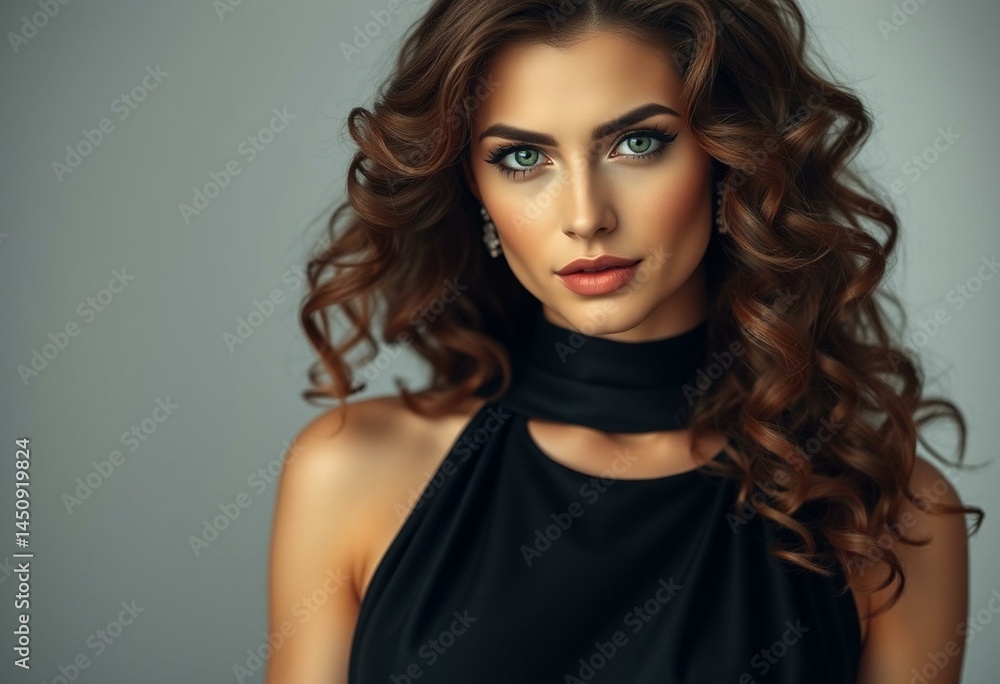 Naklejka premium Glamorous woman with brown hair and green eyes