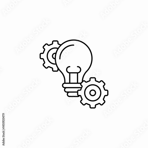 incandescent bulb surrounded by two gears mechanism icon sign vector