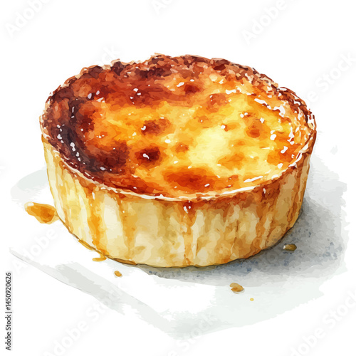 watercolor of Creamy Creme Brulee With A Caramelized Top, vector, isolated on a white background.