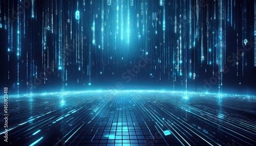 abstract falling digits digital code rain in a matrix inspired futuristic style blue futuristic cyberspace illustration