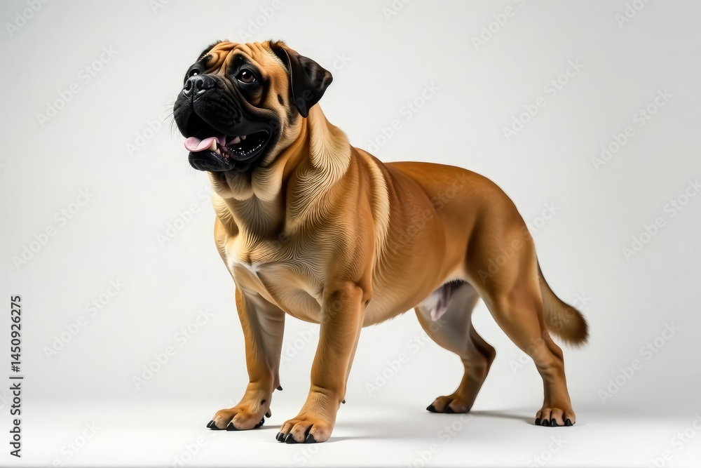 Obraz premium Majestic mastiff, powerful stance, white background, nose, pet, face