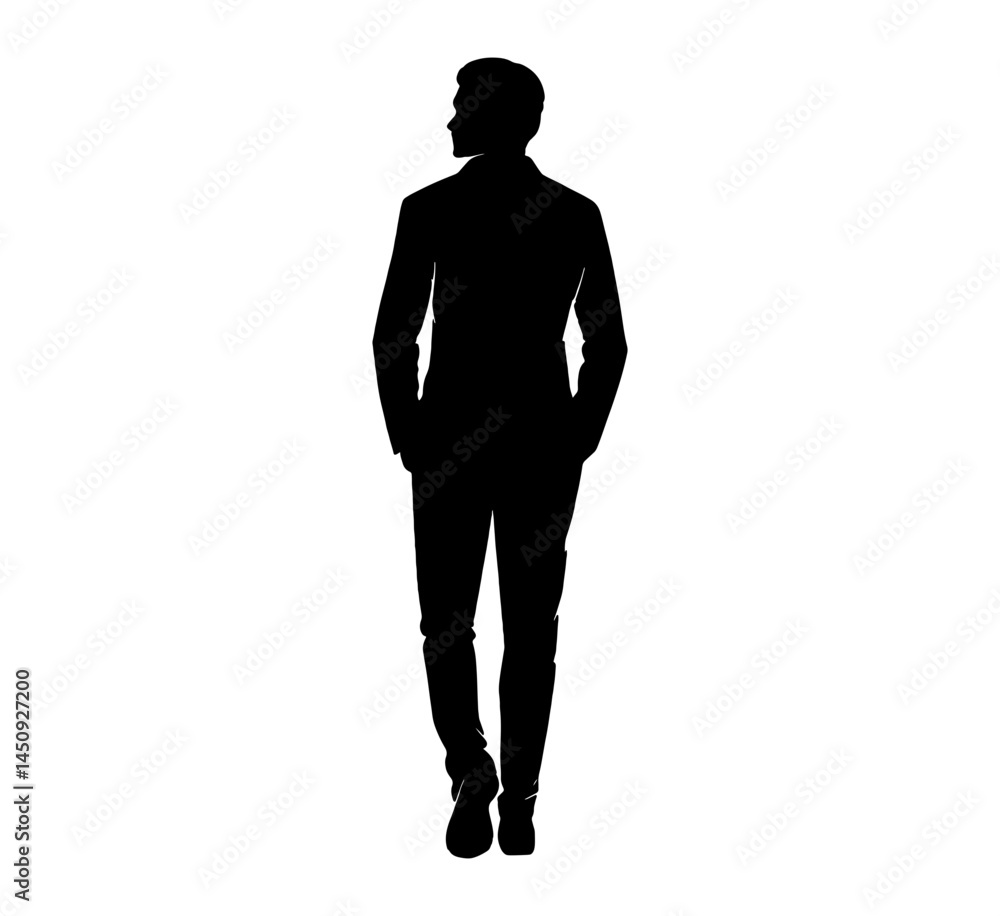 Man black silhouette vector, Simple silhouette Design vector icon with white background. Man standing Man black silhouette vector, Simple silhouette Design vector icon with white background. Man standing