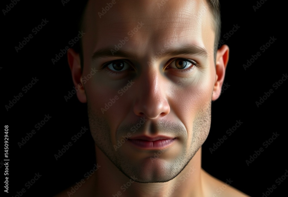 Fototapeta premium Male portrait with neutral expression on black background