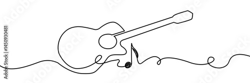 guitar music art line continuous acoustic people vector instrument drawing. musician guitar music rock icon celebration illustration band outline young player concert guitarist active person festival