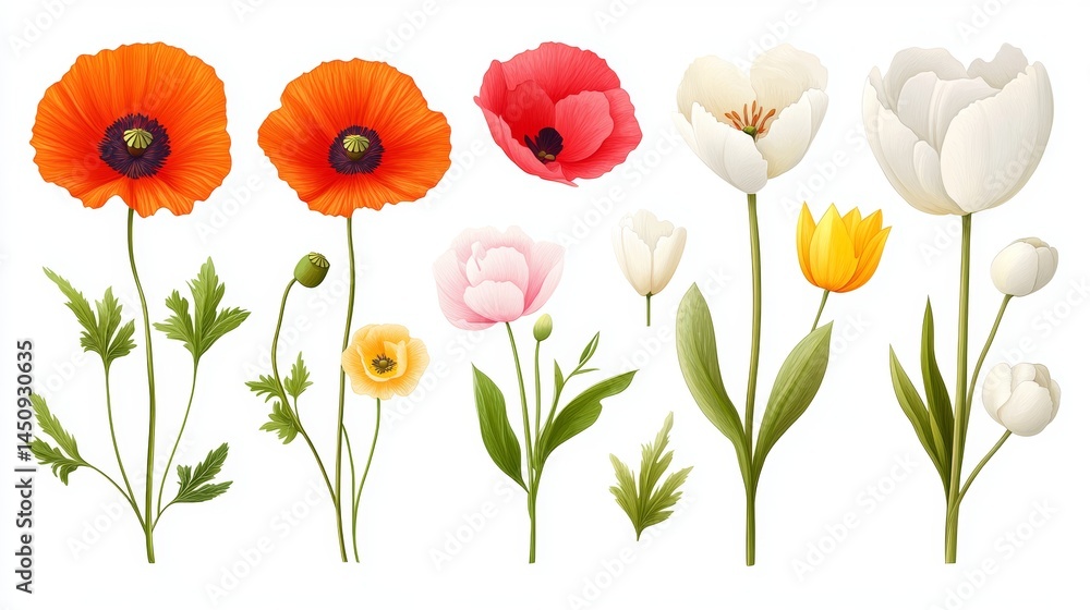 Obraz premium The retro aesthetic of a colorful pixel art floral arrangement is beautifully offset by a white background
