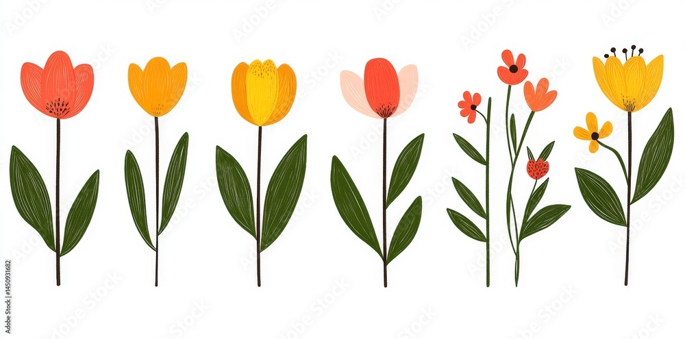 custom made wallpaper toronto digitalVibrant stylized tulips are depicted in an illustration with textured leaves
