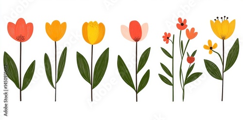 Wallpaper Mural Vibrant stylized tulips are depicted in an illustration with textured leaves Torontodigital.ca