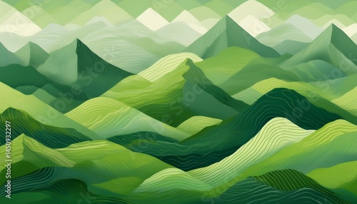 green mountain ridges nature landscape in geometric style seamless illustration for backgrounds wallpapers murals and prints