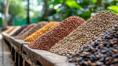 Obraz na płótnie Rows of Colorful Grains and Seeds at an Outdoor Market w salonie