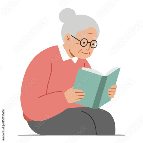 Elderly person reading book.