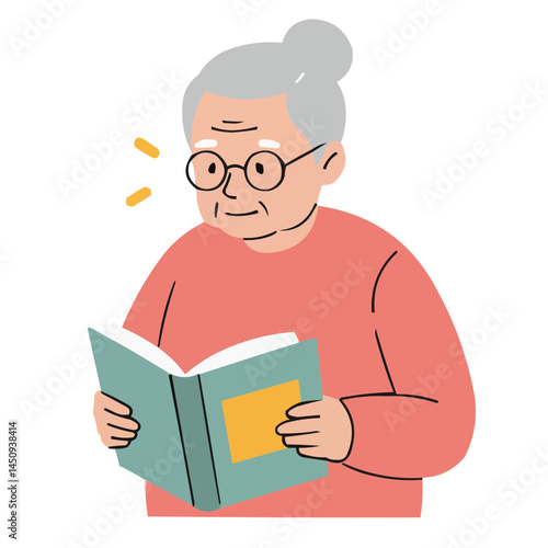 Elderly person reading book.