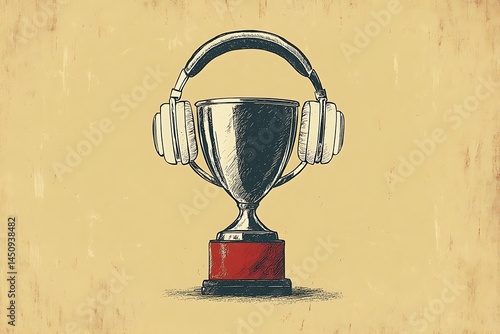 Trophy with headphones atop. Audio excellence award