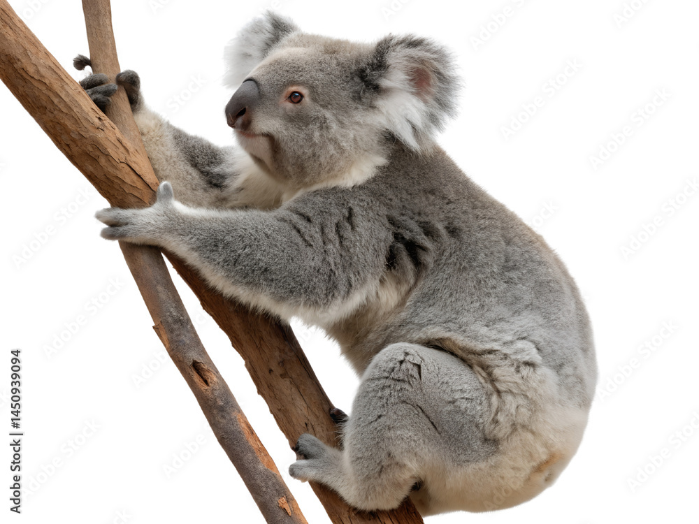Naklejka premium Koala Climbing a Tree Isolated on transparent background cutout, PNG file, Cutout file
