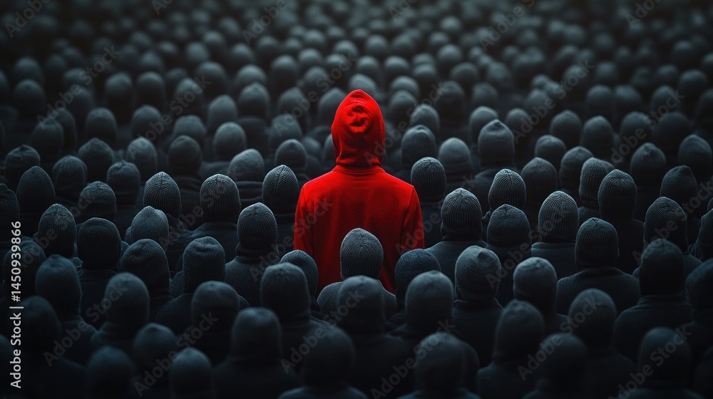 Obraz premium Solitary figure in a sea of anonymity