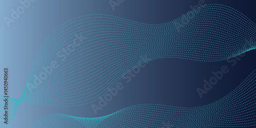 Smooth curvy shape circle dots fluid array on dark blue background. Abstract background with flowing particles. A Calming Visualization Of Data In Motion. visual representation of modern digital