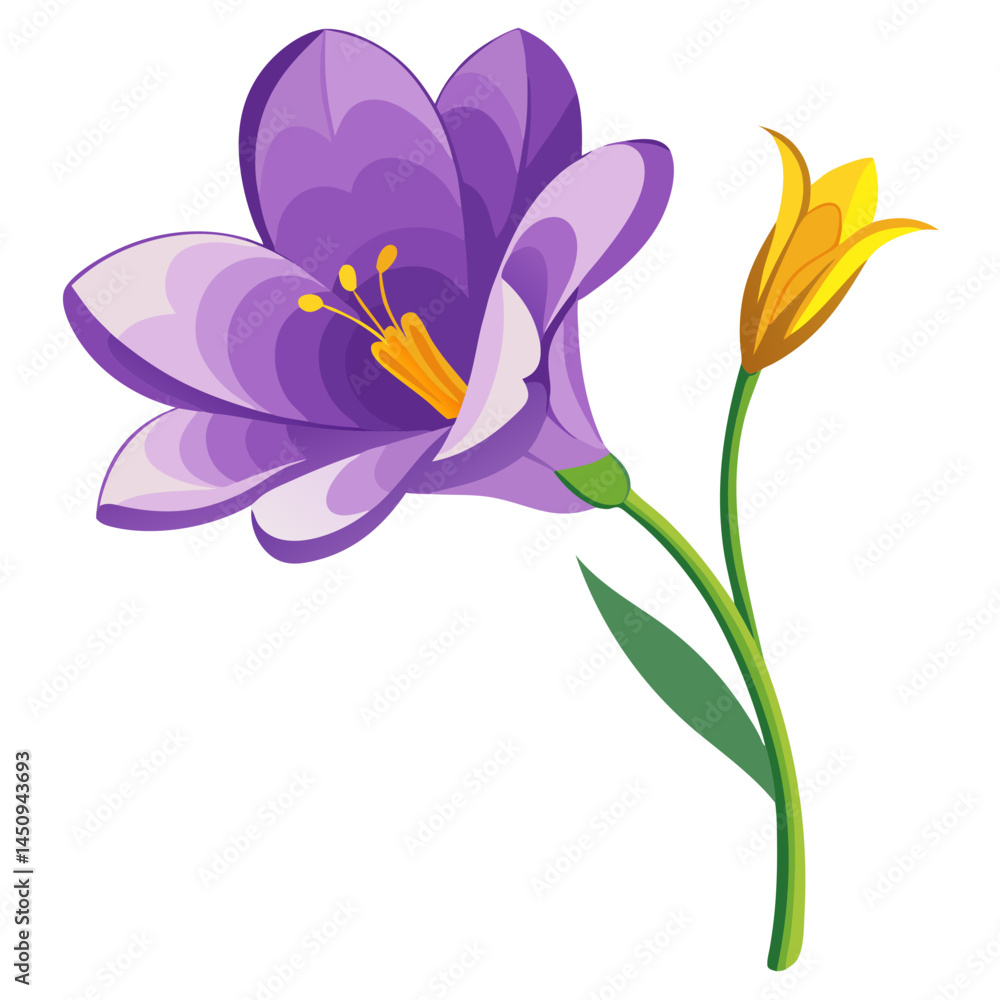 Naklejka premium Aesthetic purple crocus flower illustration, floral design element, botanical art, spring bloom, vector graphic, flora image