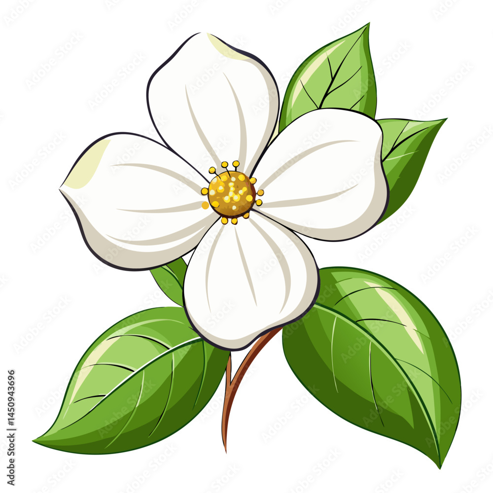 Fototapeta premium White dogwood flower drawing illustration vector design botanical floral spring blossom art nature garden