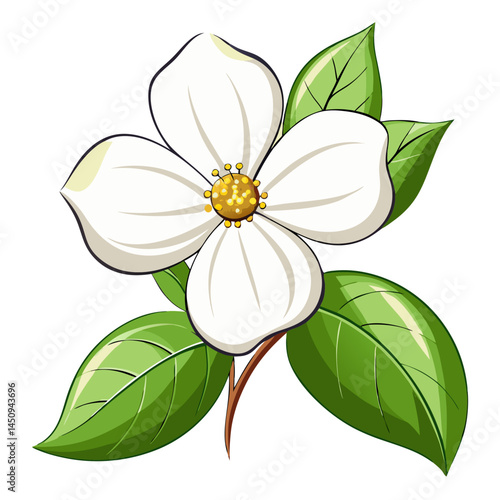 White dogwood flower drawing illustration vector design botanical floral spring blossom art nature garden