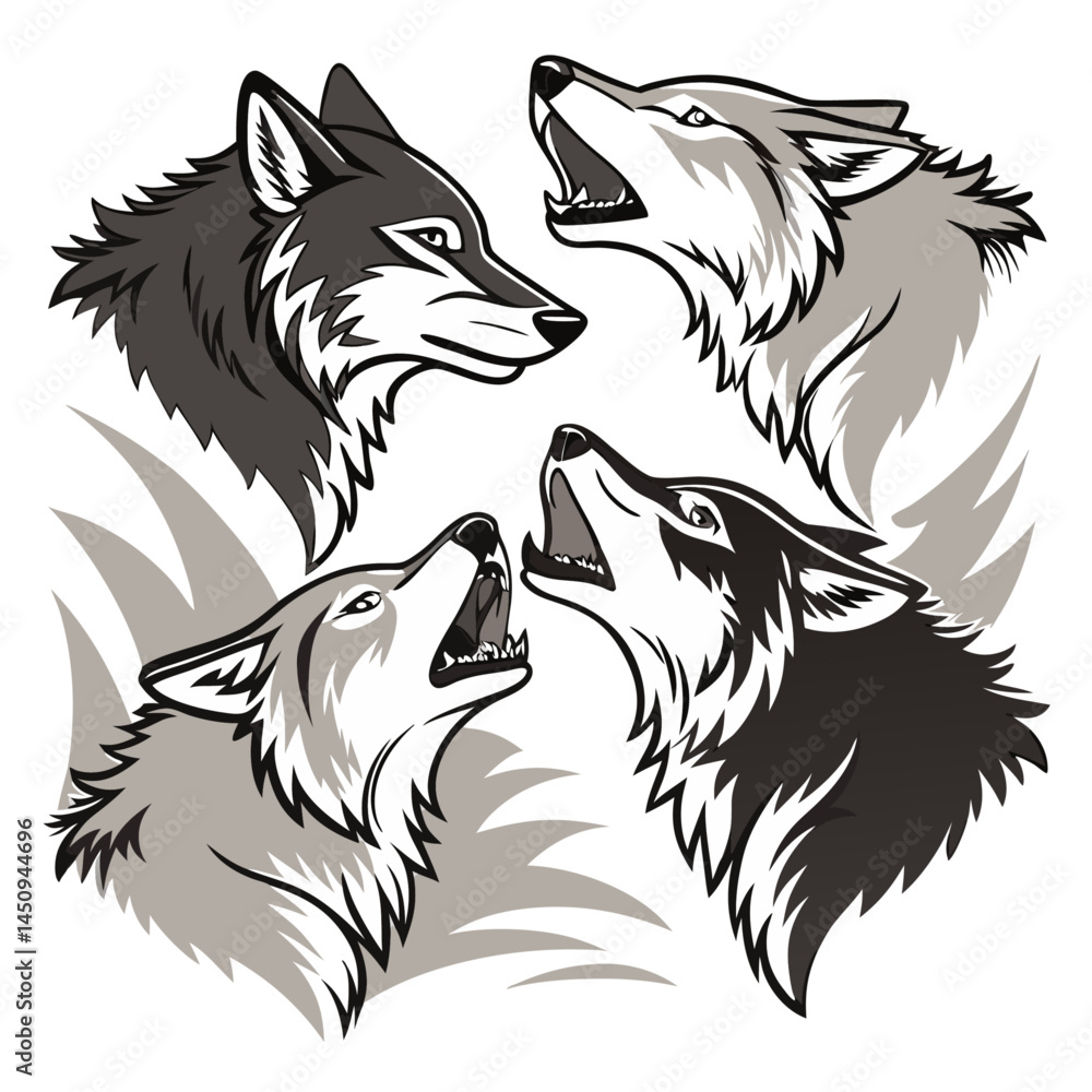 Wolf face silhouette set bundle vector Wolf face silhouette set bundle vector