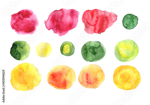 a set of abstract multicolored spots with watercolor background Summer
