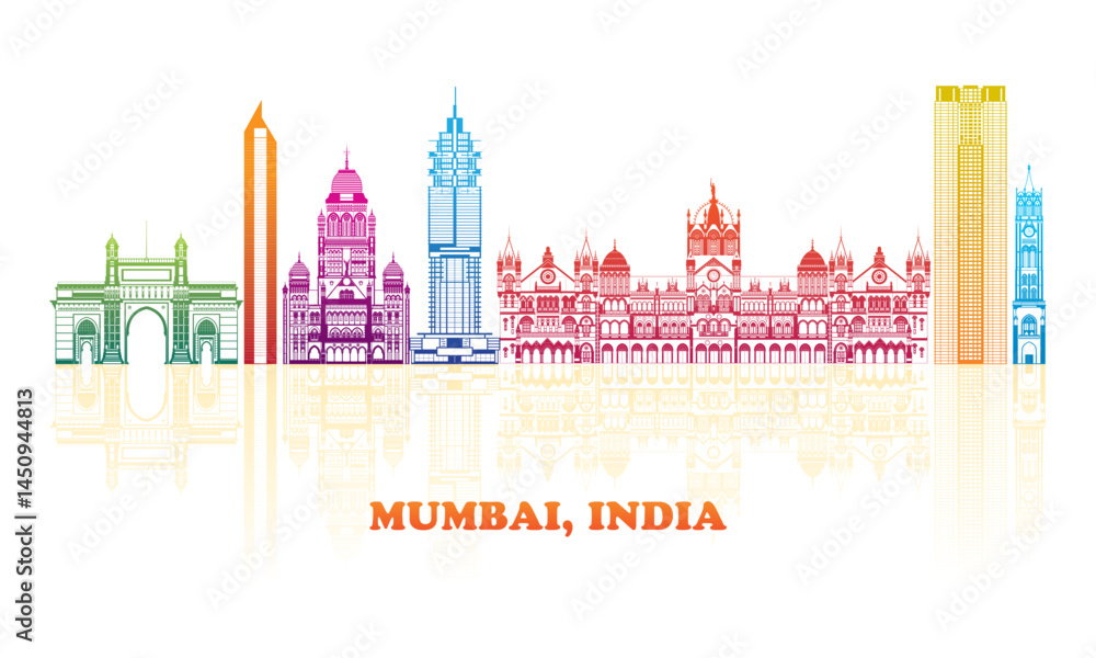 Colourfull Skyline panorama of city of Mumbai, India - vector illustration