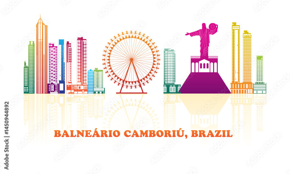 Colourfull Skyline panorama of city of Balneário Camboriú, Brazil - vector illustration
