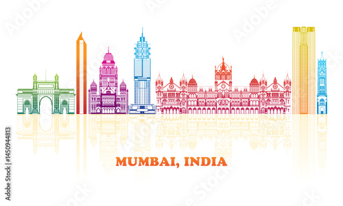 Colourfull Skyline panorama of city of Mumbai, India - vector illustration