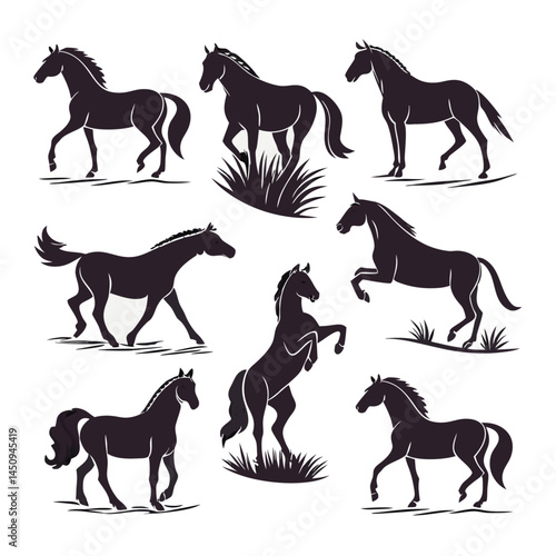 Horse silhouette set bundle vector