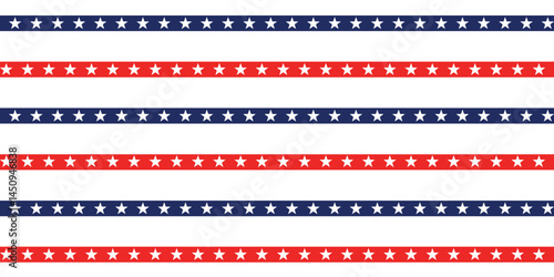 USA Flag Stars and Stripes Seamless Pattern, Vector Red, Blue, White Stars and Lines Background, American memorial day,  4th of July Illustration