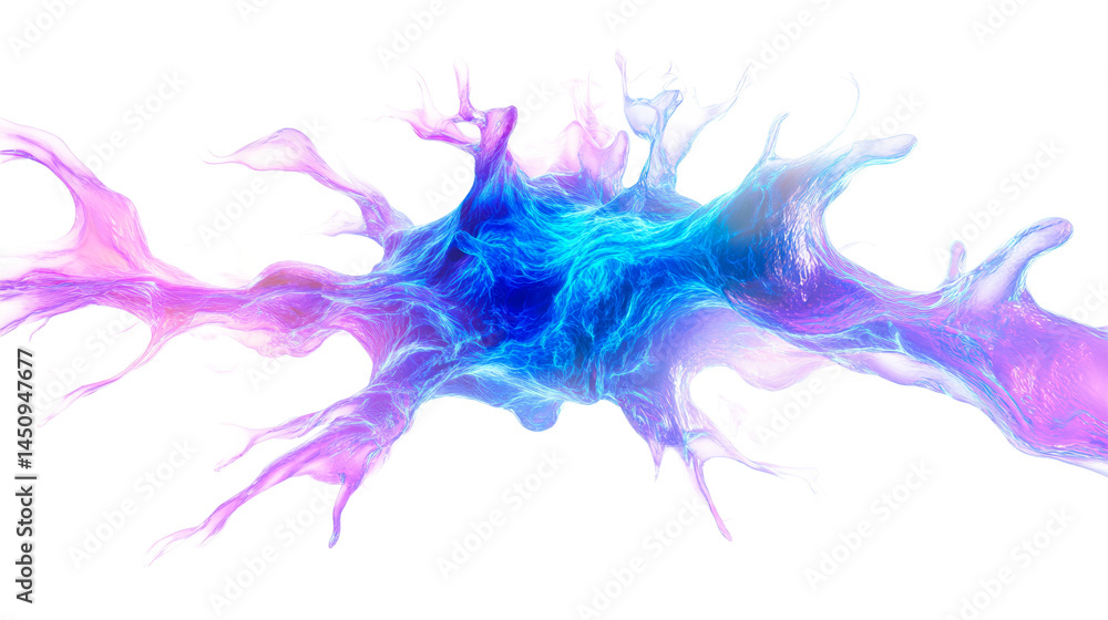 Fototapeta premium Fluid splash with luminous texture, blue and pink color, cut out transparent