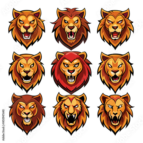 Lion face silhouette set bundle vector