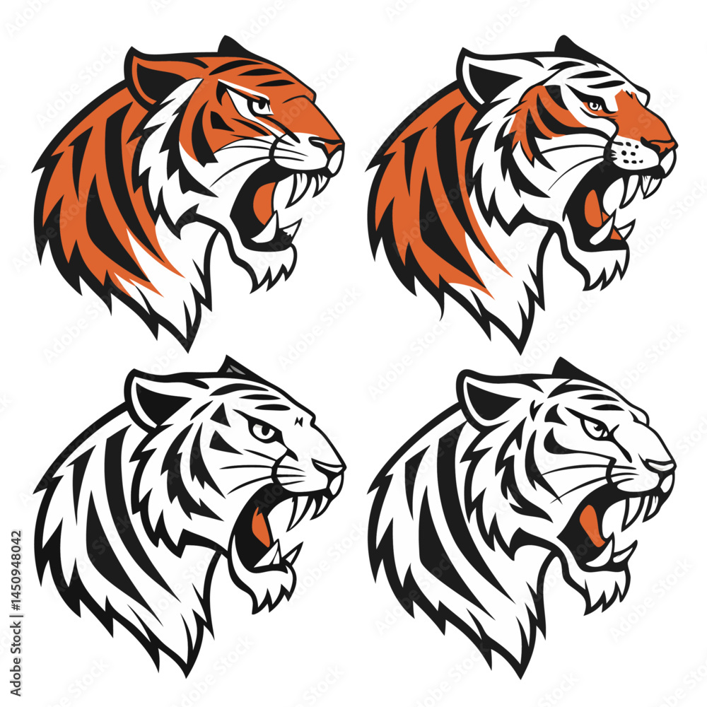 Obraz premium Tiger face silhouette set bundle vector