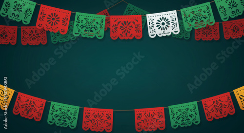 Celebrate mexican fiesta cinco de mayo with colorful papel picado banner decoration background design