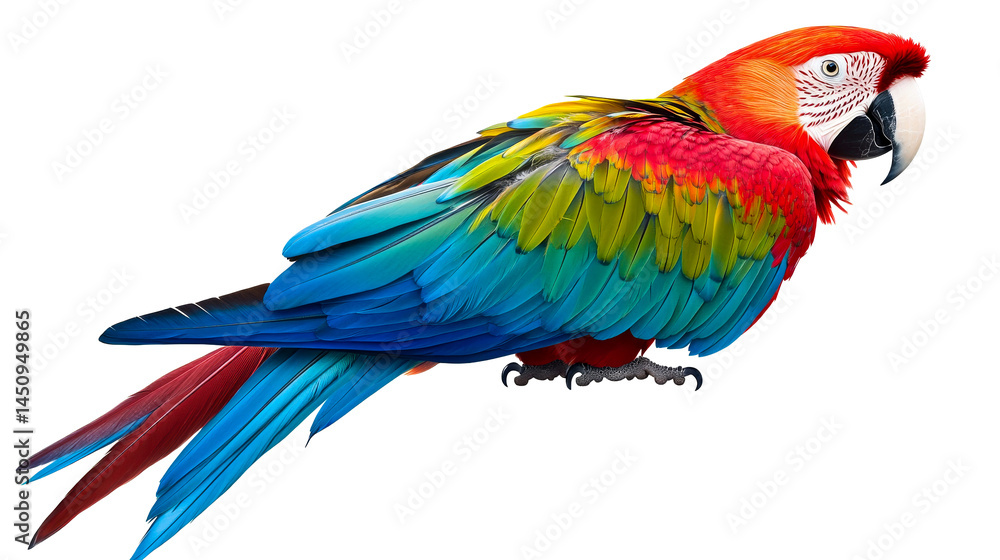 Fototapeta premium Colorful Parrot Profile, Tropical Bird, Scarlet Macaw, cut out transparent