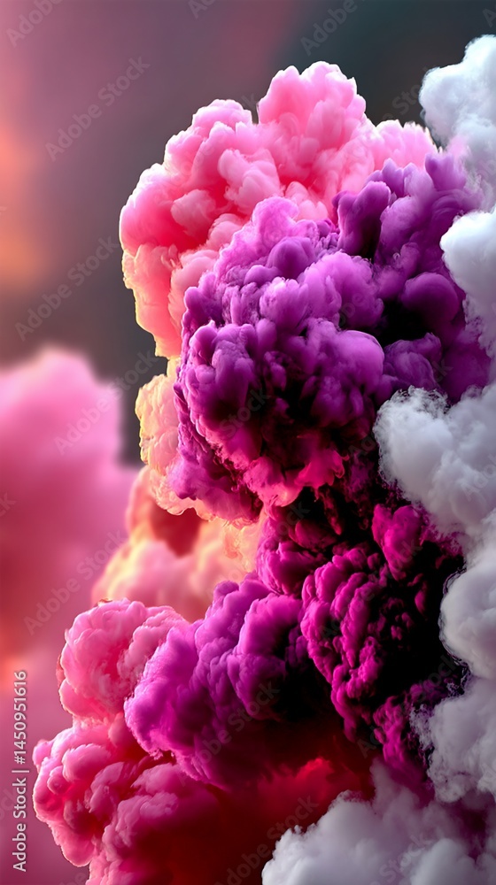 Abstract explosion of pink, purple, and white swirling smoke