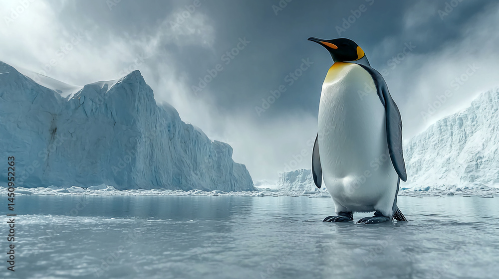 Fototapeta premium Penguin antarctica ice landscape wildlife animal bird nature cold climate glacier arctic travel adventure 100