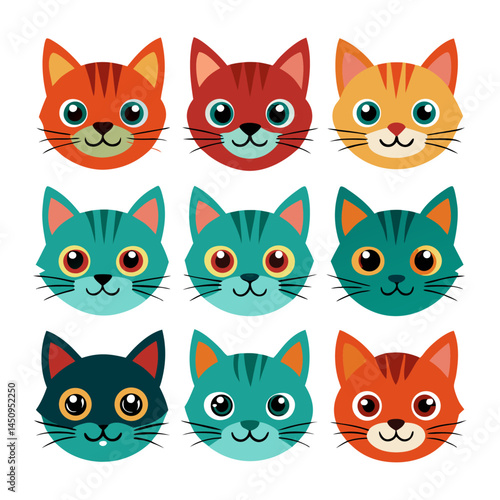 Cat face silhouette set bundle vector