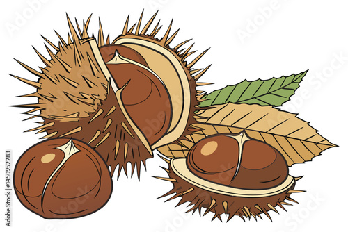 12 Photorealistic chestnuts, shiny brown nuts, autumn harvest, close-up detail, white background, food photography, warm tones, organic textures, gourmet ingredients, macro shot, high resolution, stud