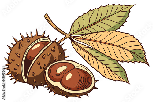 12 Photorealistic chestnuts, shiny brown nuts, autumn harvest, close-up detail, white background, food photography, warm tones, organic textures, gourmet ingredients, macro shot, high resolution, stud