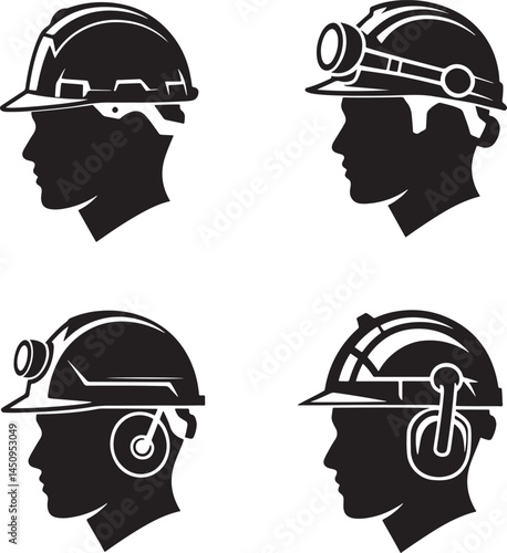 hard safety hats silhouette set vector illustration isolated On Transparent Background
