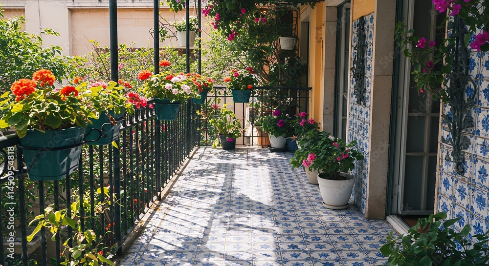 Naklejka premium Colorful balcony garden decor