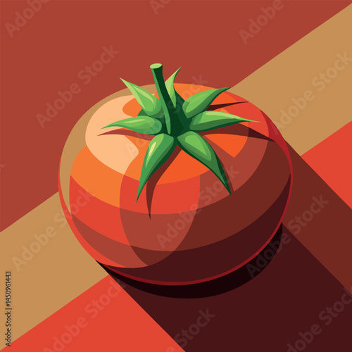 Bright red tomato on a warm colored background showcasing its vibrant features and unique geometric design Generative AI